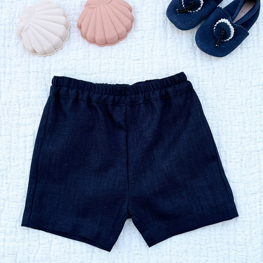 Short en lin - Bleu marine